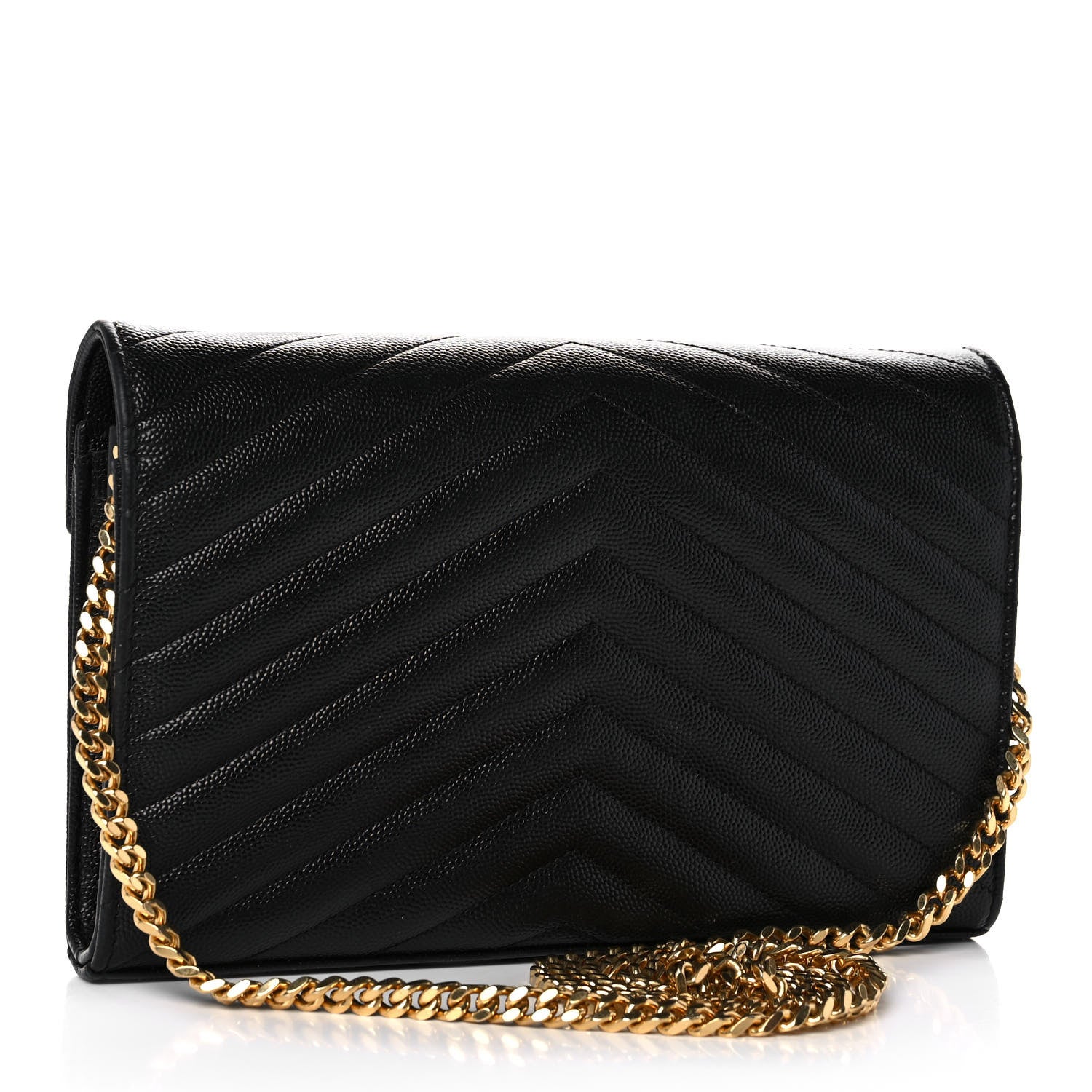 Saint Laurent Grain De Poudre Matelasse Chevron Monogram Chain Wallet Black 3 of 11
