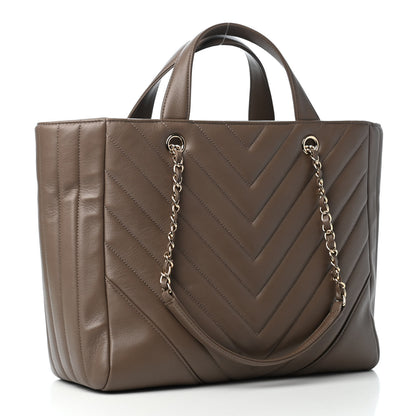 Chanel Calfskin Chevron Quilted Statement Shopping Tote Khaki 2 of 4