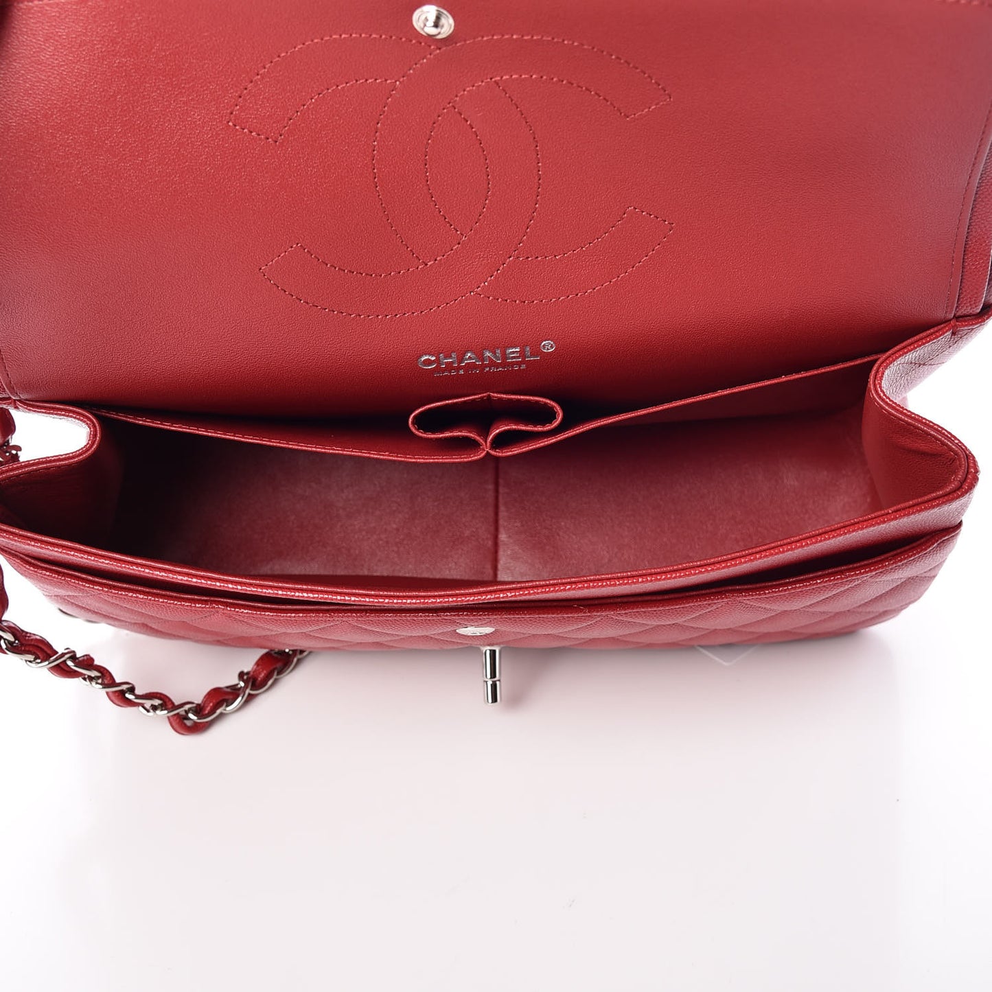 Caviar Quilted Jumbo Double Flap Red