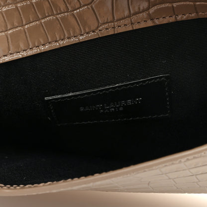 Saint Laurent Calfskin Crocodile Embossed Uptown Monogram Pouch Brown 6 of 6
