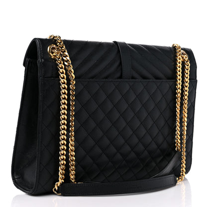 Saint Laurent Grain De Poudre Textured Mixed Matelasse Large Triquilt Monogram Satchel Black 3 of 16