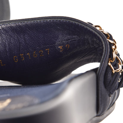 Chanel Lambskin Canvas Chain Flat Sandals 39 Marine 11 of 11
