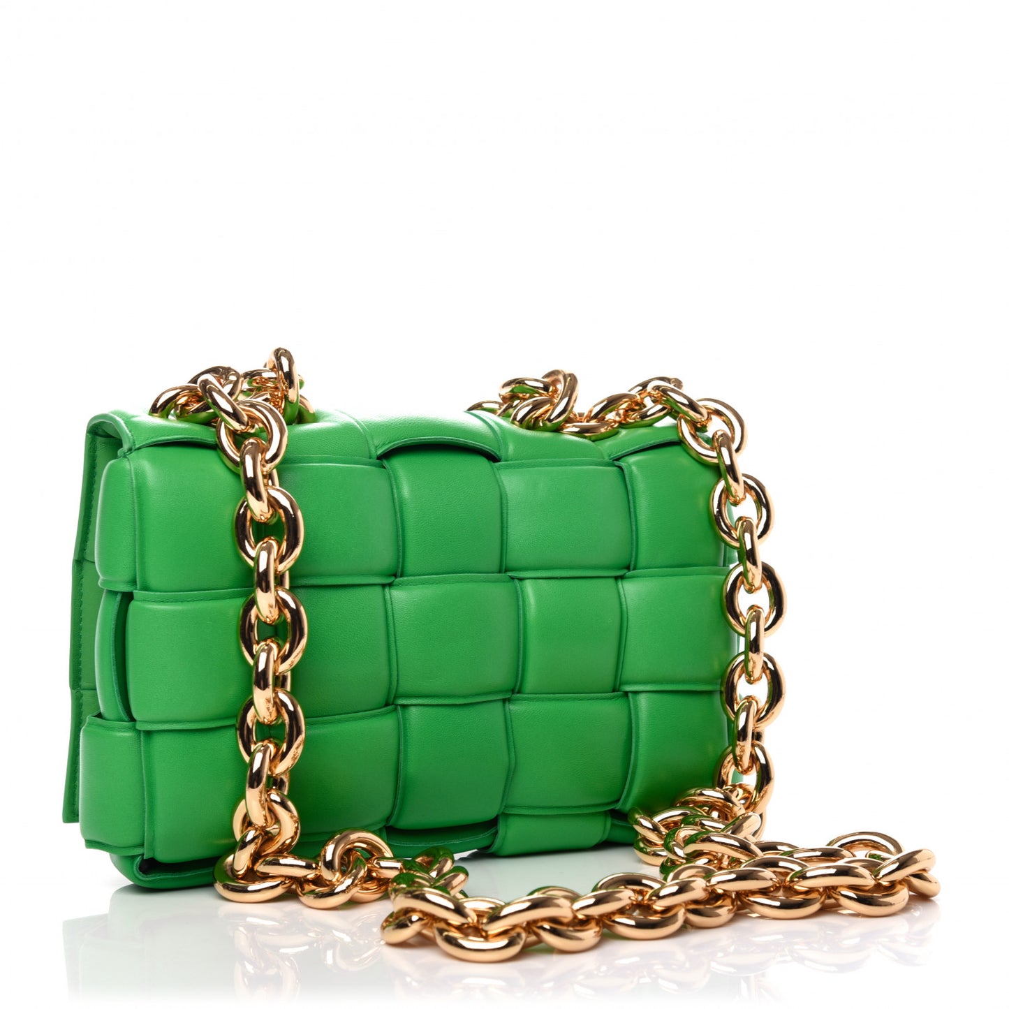 Lambskin Maxi Intreccio Padded Chain Cassette Crossbody Bag Grass