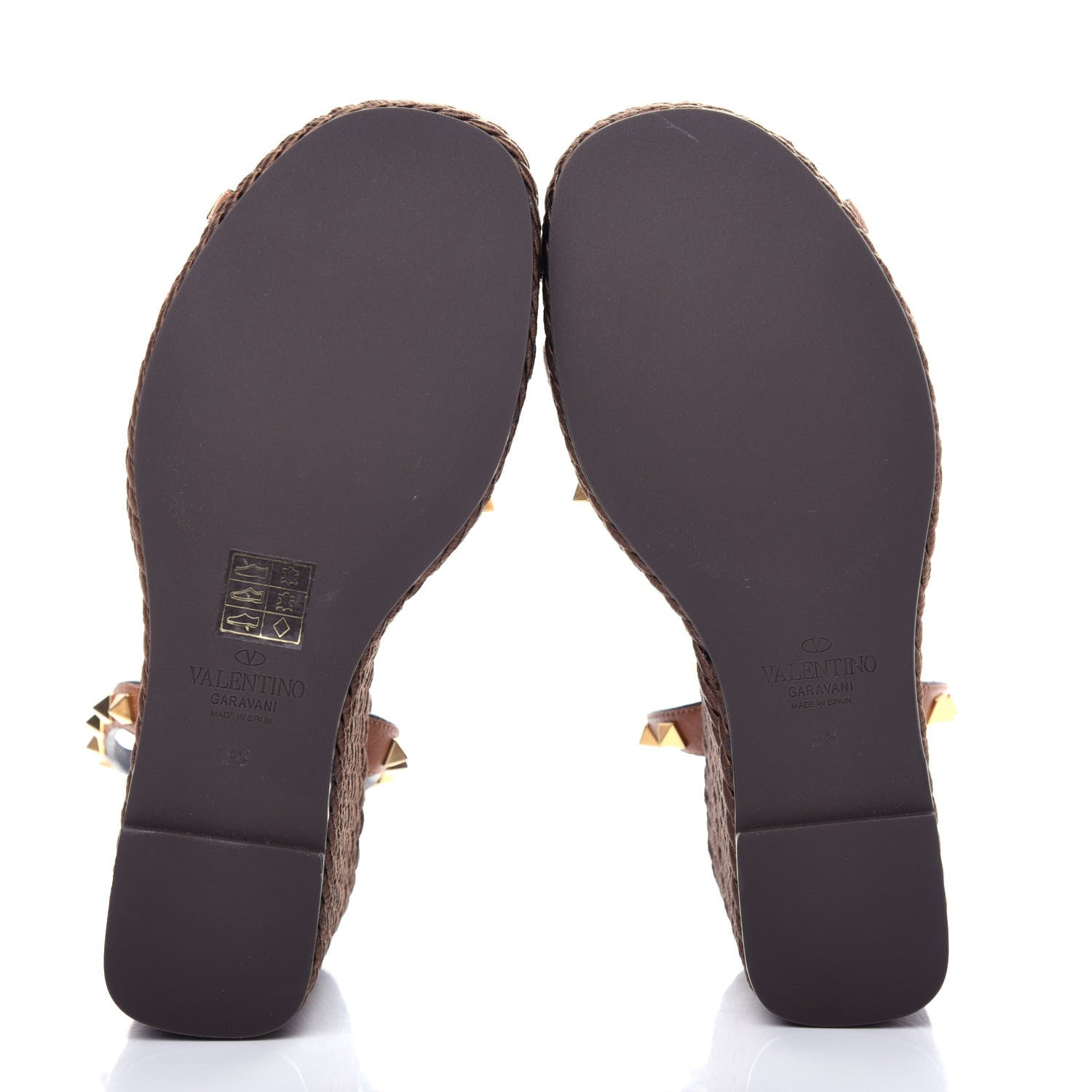 Valentino Garavani Calfskin Rockstud Ankle Strap Torchon Espadrille 25/95mm Wedge Sandals 38 Cuoio 6 of 10