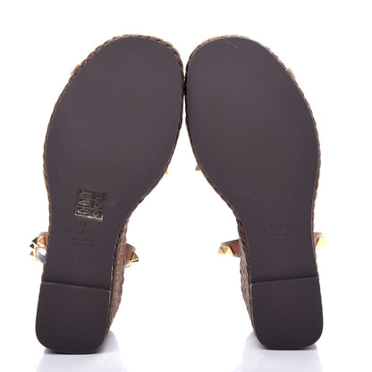 Valentino Garavani Calfskin Rockstud Ankle Strap Torchon Espadrille 25/95mm Wedge Sandals 38 Cuoio 6 of 10