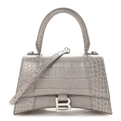 Balenciaga Shiny Calfskin Crocodile Embossed Small Hourglass Top Handle Bag Balenciaga Grey 1 of 9