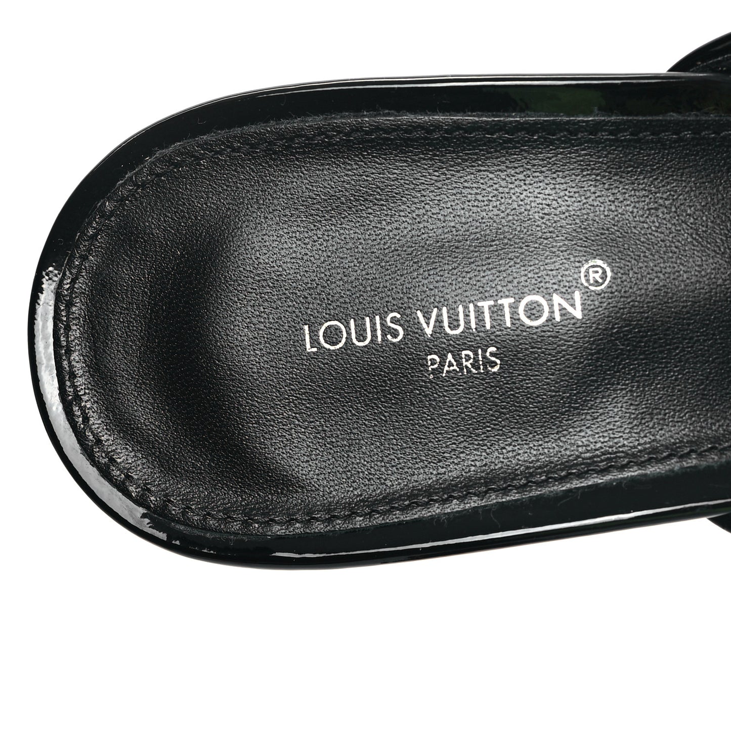 Patent Calfskin Monogram Embossed Super Mules 40 Black