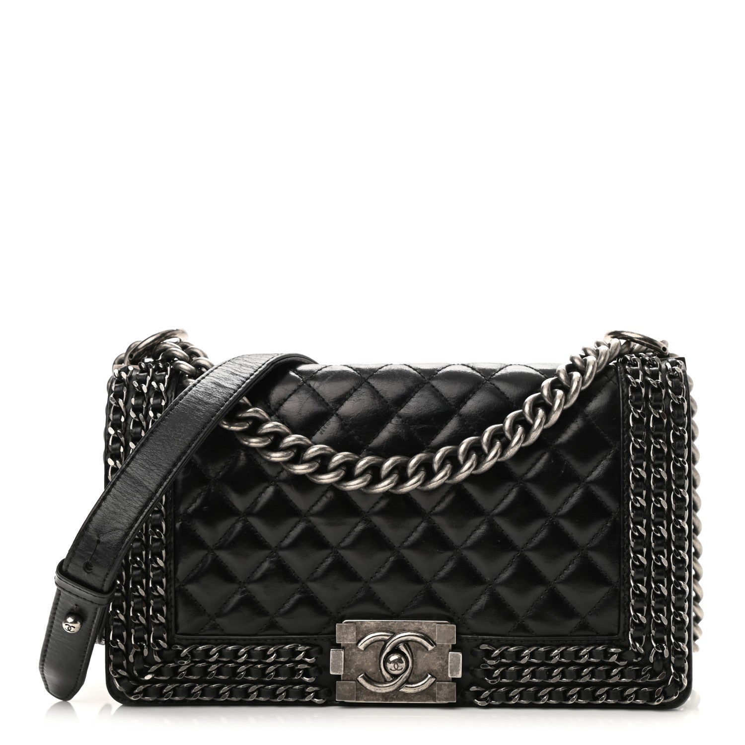 Chanel Glazed Calfskin Quilted Medium Boy Chained Flap Black 1 of 13