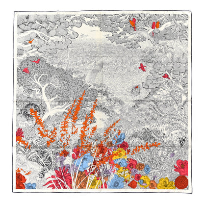 Hermes Cashmere Silk Retour a la Nature 140 White Black Multicolor 1 of 6