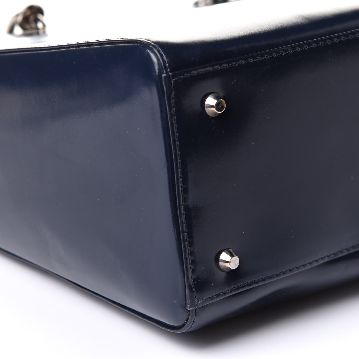 Glazed Calfskin Large Lady Dior Dark Blue