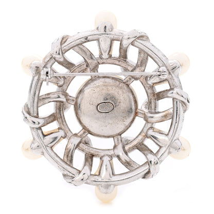 Chanel Pearl Crystal CC Wheel Brooch Pearly White Silver 3 of 5