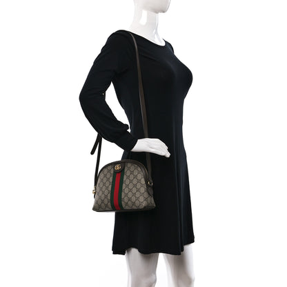 Gucci GG Supreme Monogram Textured Dollar Calfskin Web Small Ophidia Dome Shoulder Bag Beige Ebony New Acero 2 of 10