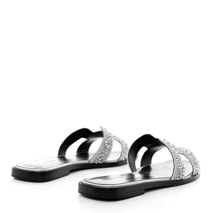 Hermes Velvet Goatskin Crystal Beads Oran Sandals 37 Gris Argente 4 of 9