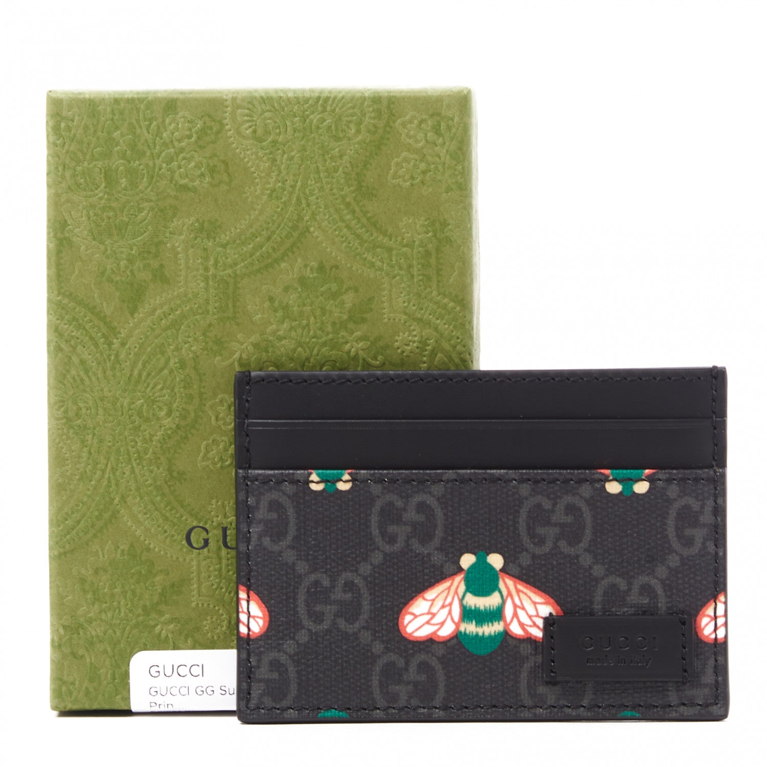 Gucci GG Supreme Monogram Bee Multicolor Appia Calfskin Card Holder Black Multicolor 7 of 7
