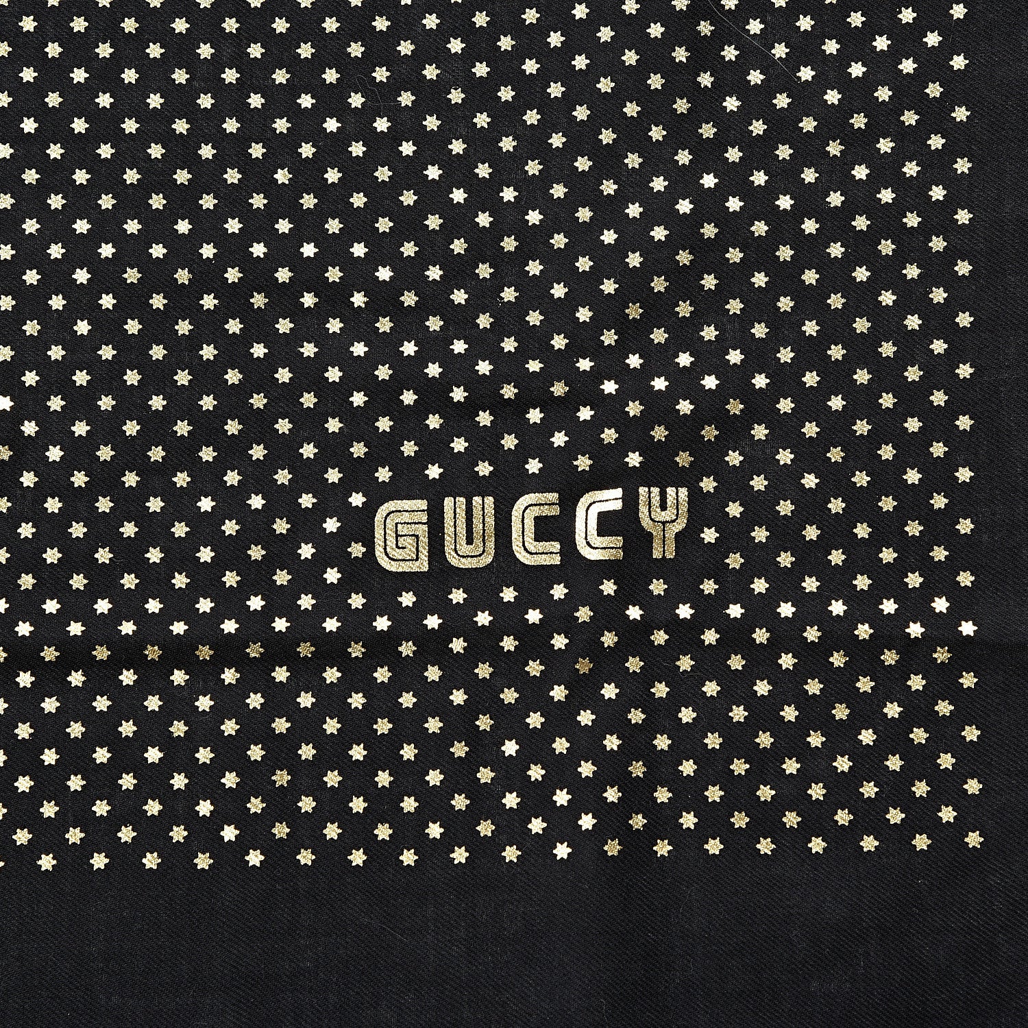 Gucci X SEGA Modal Cashmere GUCCY Stars Print Shawl Black Gold 4 of 5