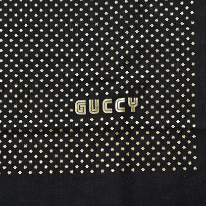 Gucci X SEGA Modal Cashmere GUCCY Stars Print Shawl Black Gold 4 of 5