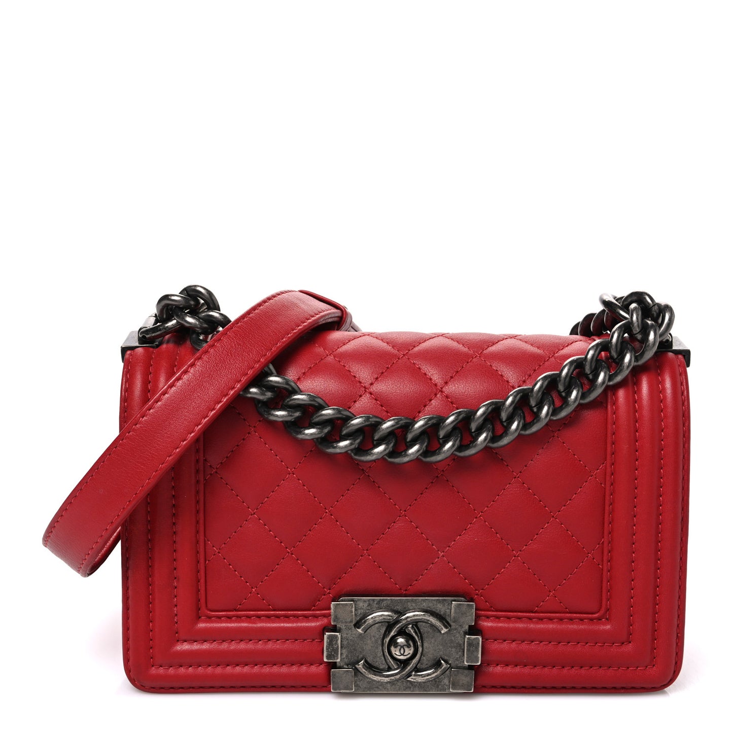 Lambskin Quilted Small Boy Flap Red