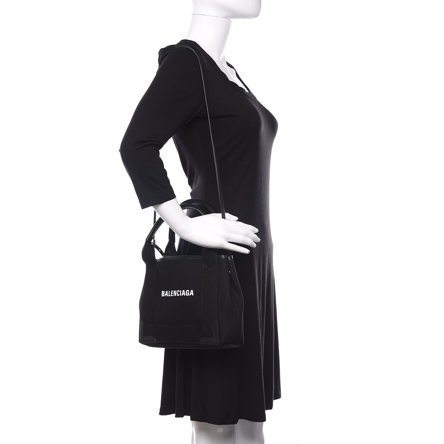 Balenciaga Cotton Canvas Calfskin Navy Cabas XS Black 2 of 11