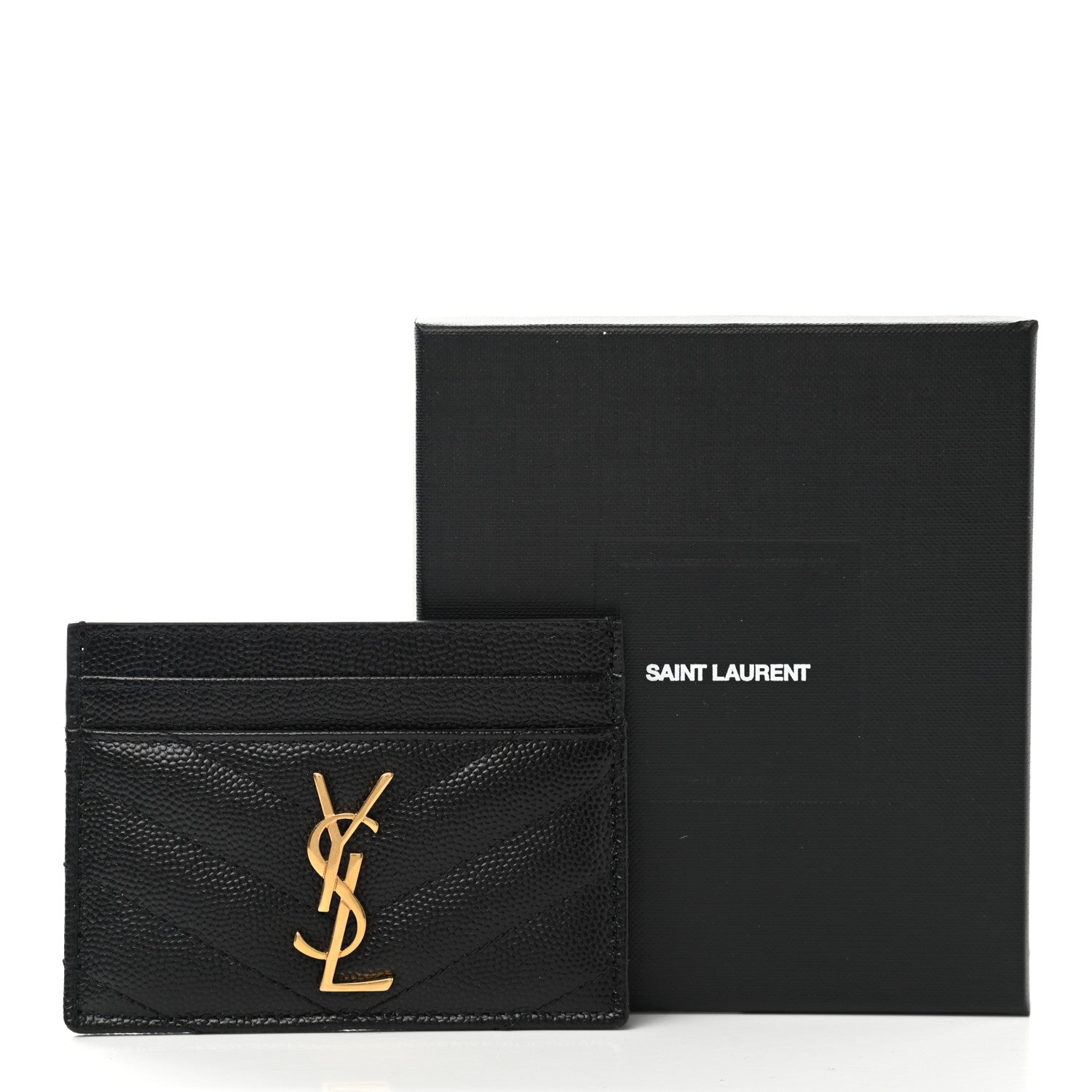 Saint Laurent Grain De Poudre Matelasse Chevron Monogram Credit Card Case Black 8 of 8