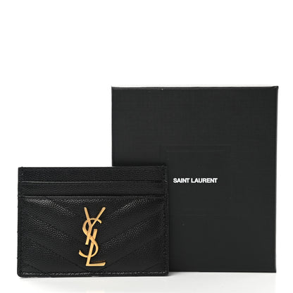 Saint Laurent Grain De Poudre Matelasse Chevron Monogram Credit Card Case Black 8 of 8
