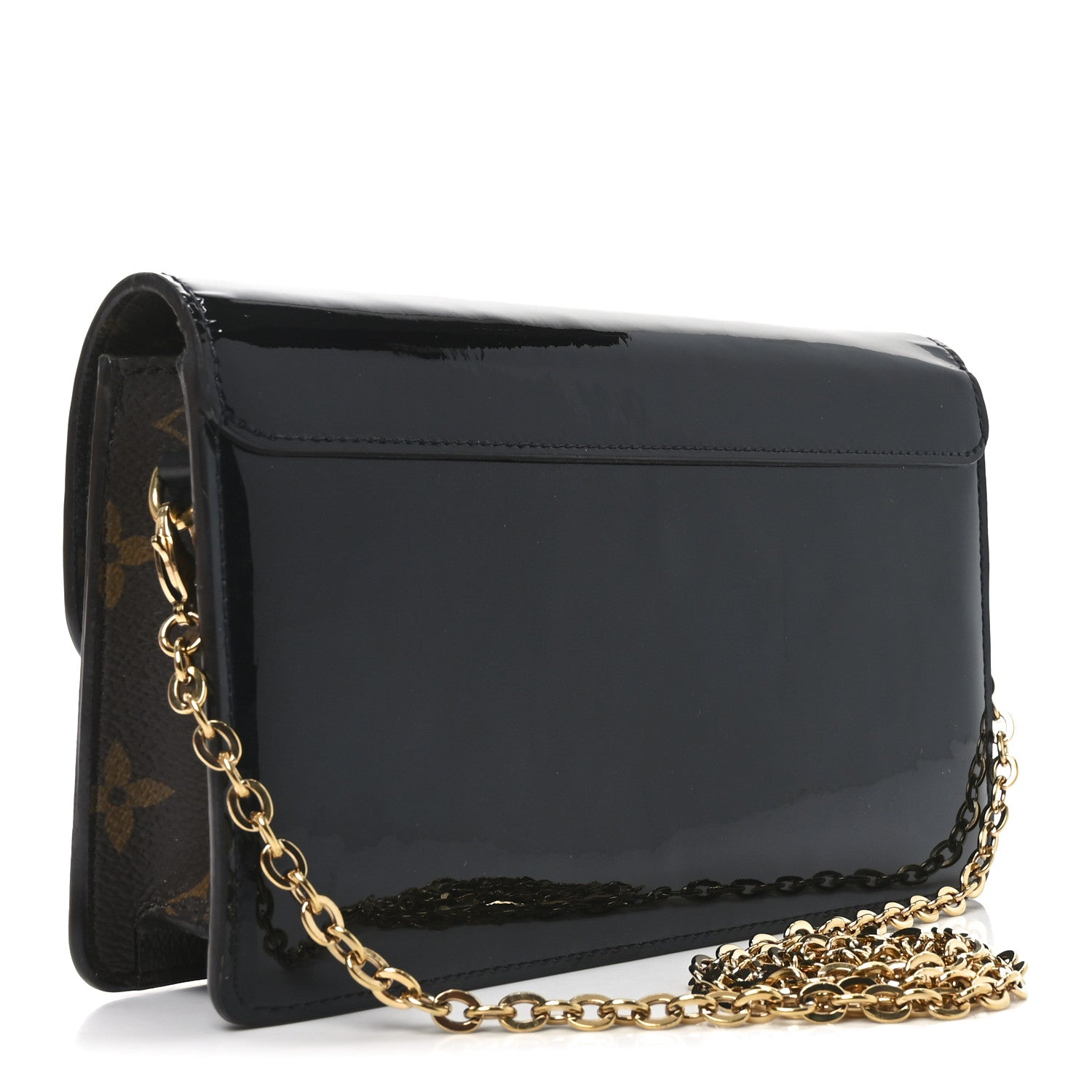 Louis Vuitton Patent Calfskin Monogram Cherrywood Chain Wallet Black 3 of 10