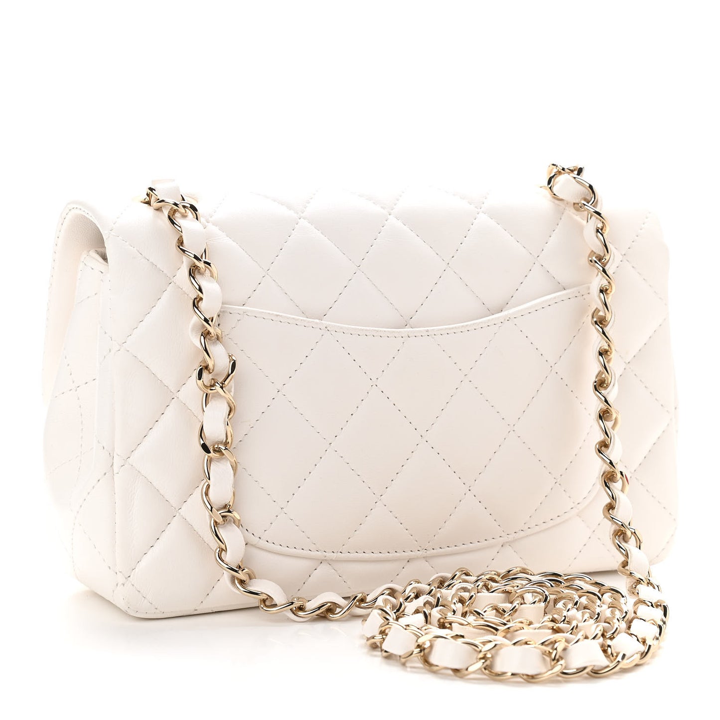 Lambskin Quilted Mini Rectangular Flap White
