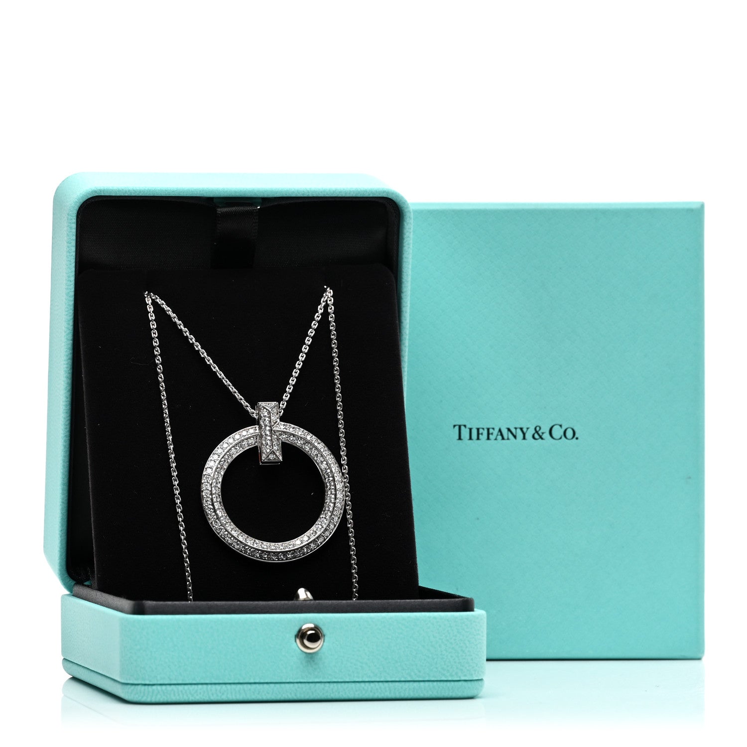 Tiffany 18K White Gold Diamond Large T T1 Circle Pendant Necklace 6 of 6