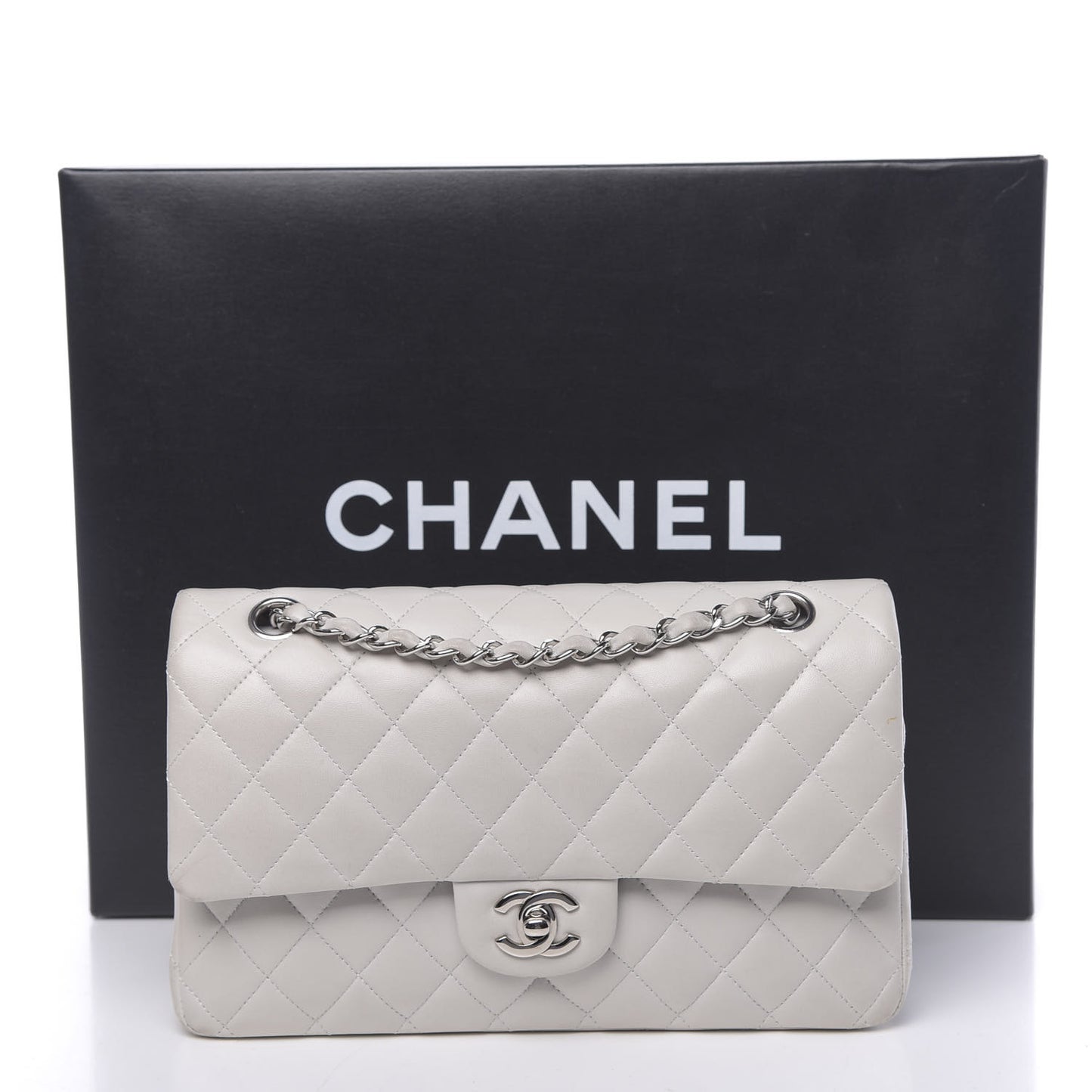 Lambskin Quilted Medium Double Flap White