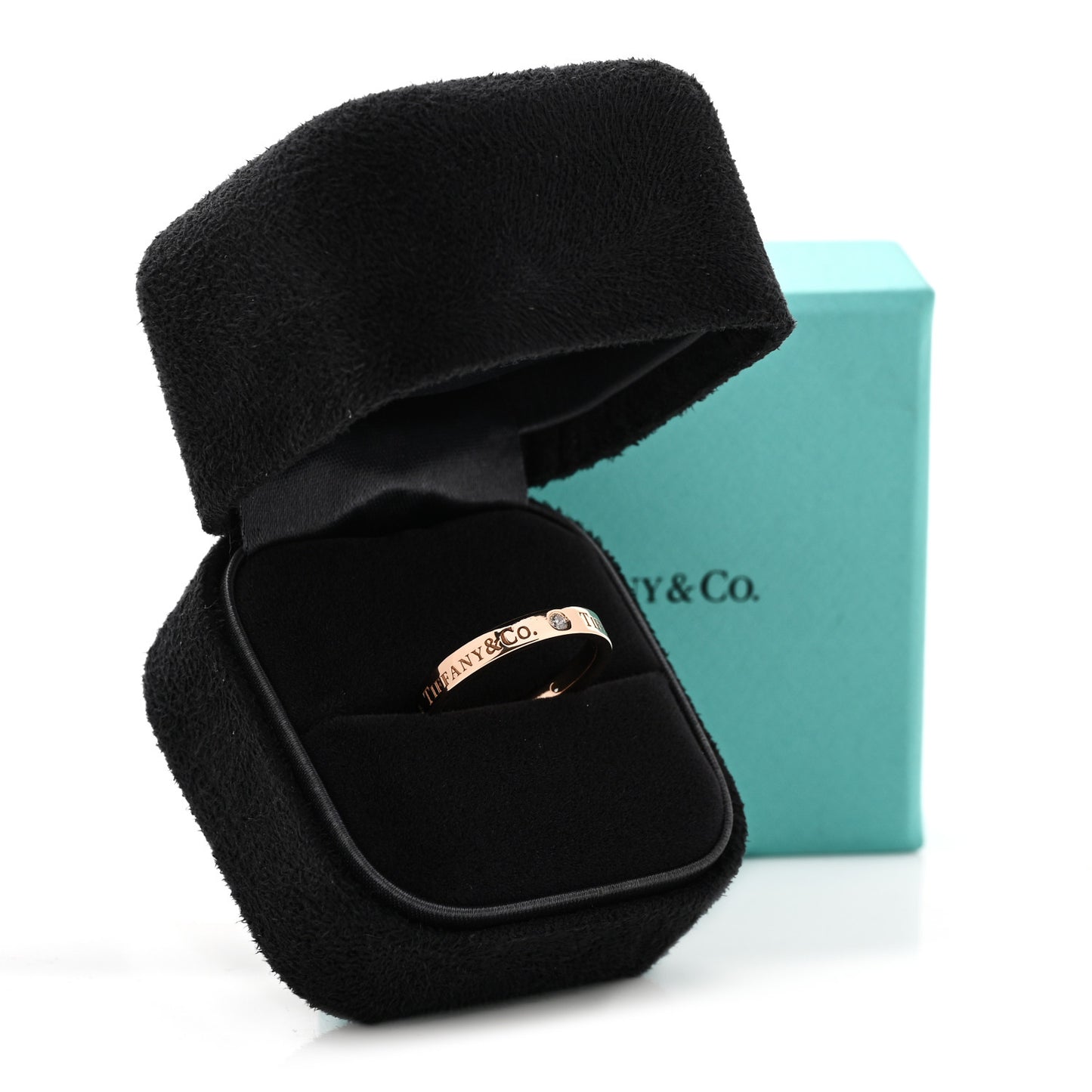 18K Rose Gold Diamond 3mm Logo Band Ring 51 5.75