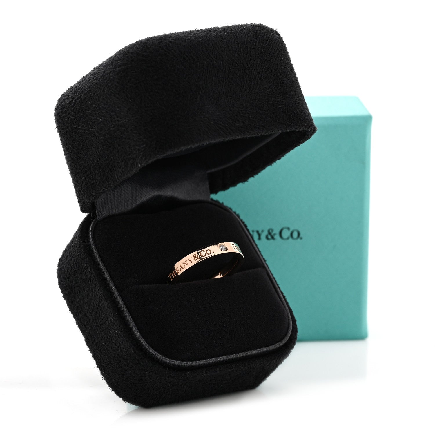 Tiffany 18K Rose Gold Diamond 3mm Logo Band Ring 51 5.75 6 of 6