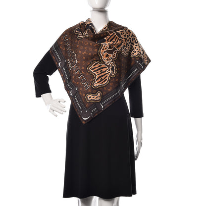 Louis Vuitton Silk Monogram LV World Square Scarf Brown 2 of 4
