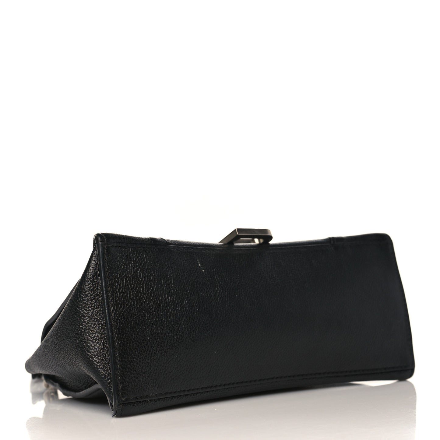 Grained Calfskin Small Hourglass Top Handle Bag Black