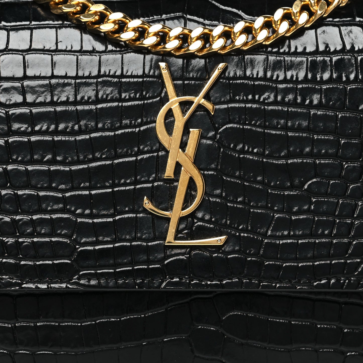 Calfskin Crocodile Embossed Medium Monogram Sunset Black
