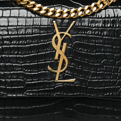 Saint Laurent Calfskin Crocodile Embossed Medium Monogram Sunset Black 7 of 9