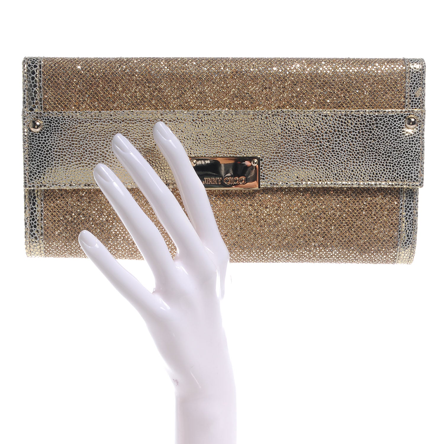 Jimmy Choo Glitter Fabric Reese Clutch Wallet Metallic 2 of 10