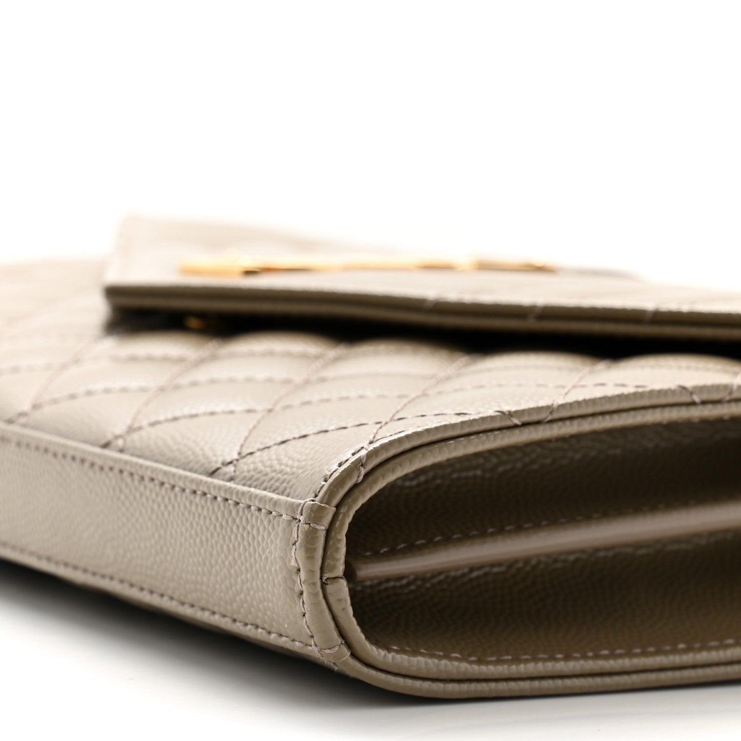 Saint Laurent Grain De Poudre Mixed Matelasse Triquilt Monogram Chain Wallet Dark Beige 10 of 11