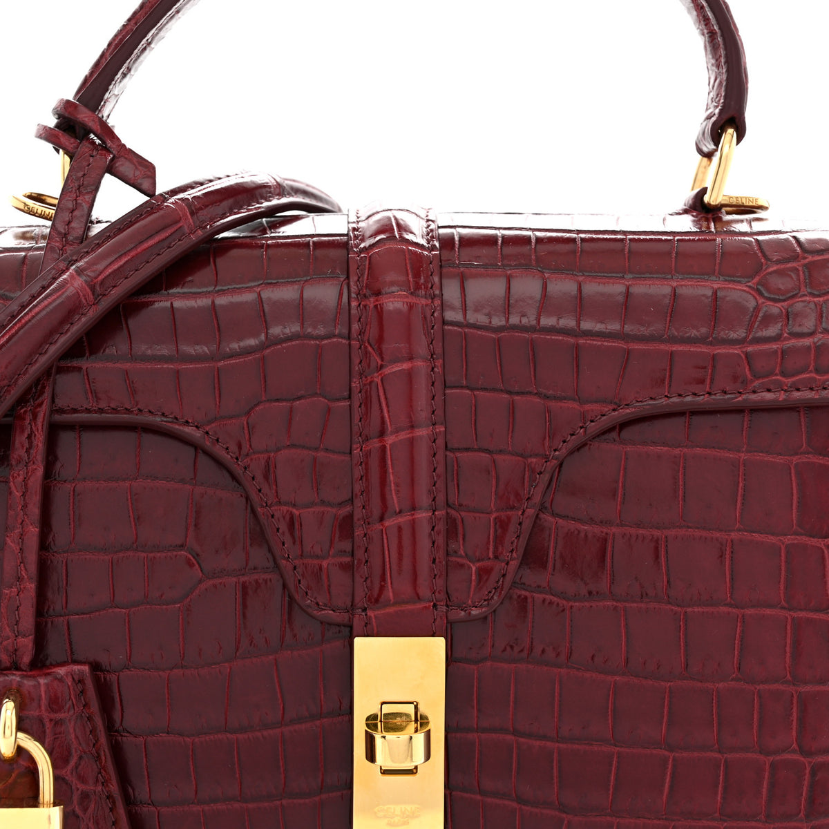 Celine Crocodile Small 16 Top Handle Bag Light Burgundy 8 of 12