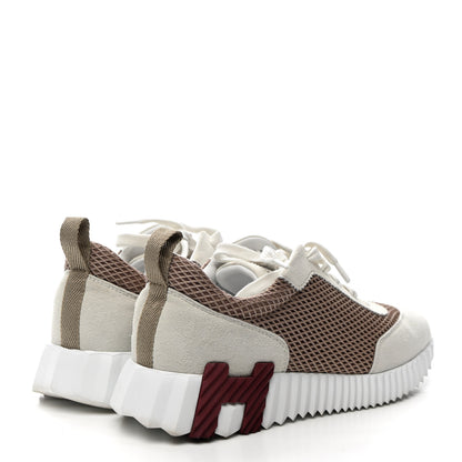 Hermes Air Mesh Suede Goatskin Bouncing Sneakers 37.5 Beige Argile White 5 of 10