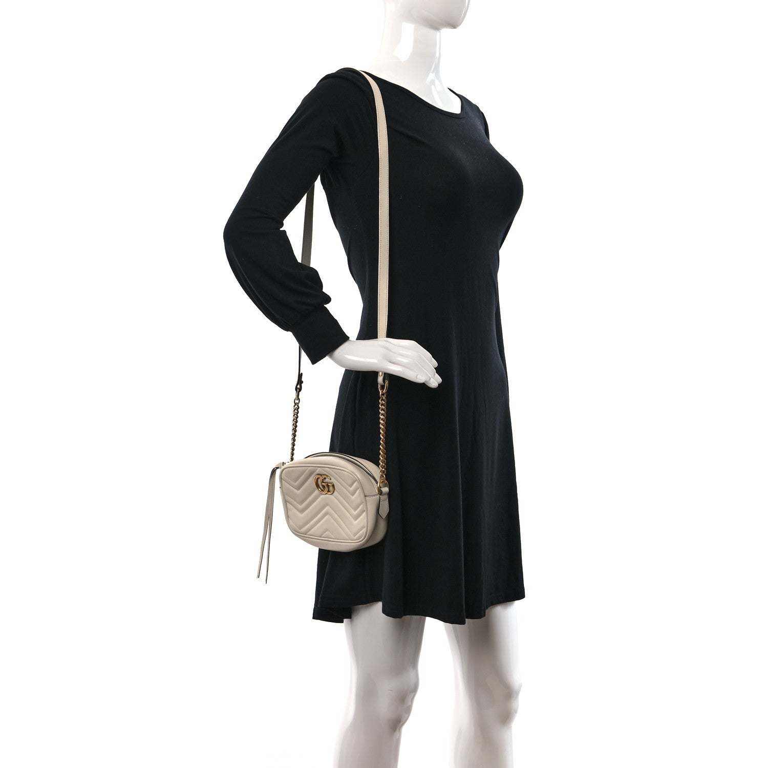 Gucci Calfskin Matelasse Mini GG Marmont Chain Shoulder Bag White 9 of 9