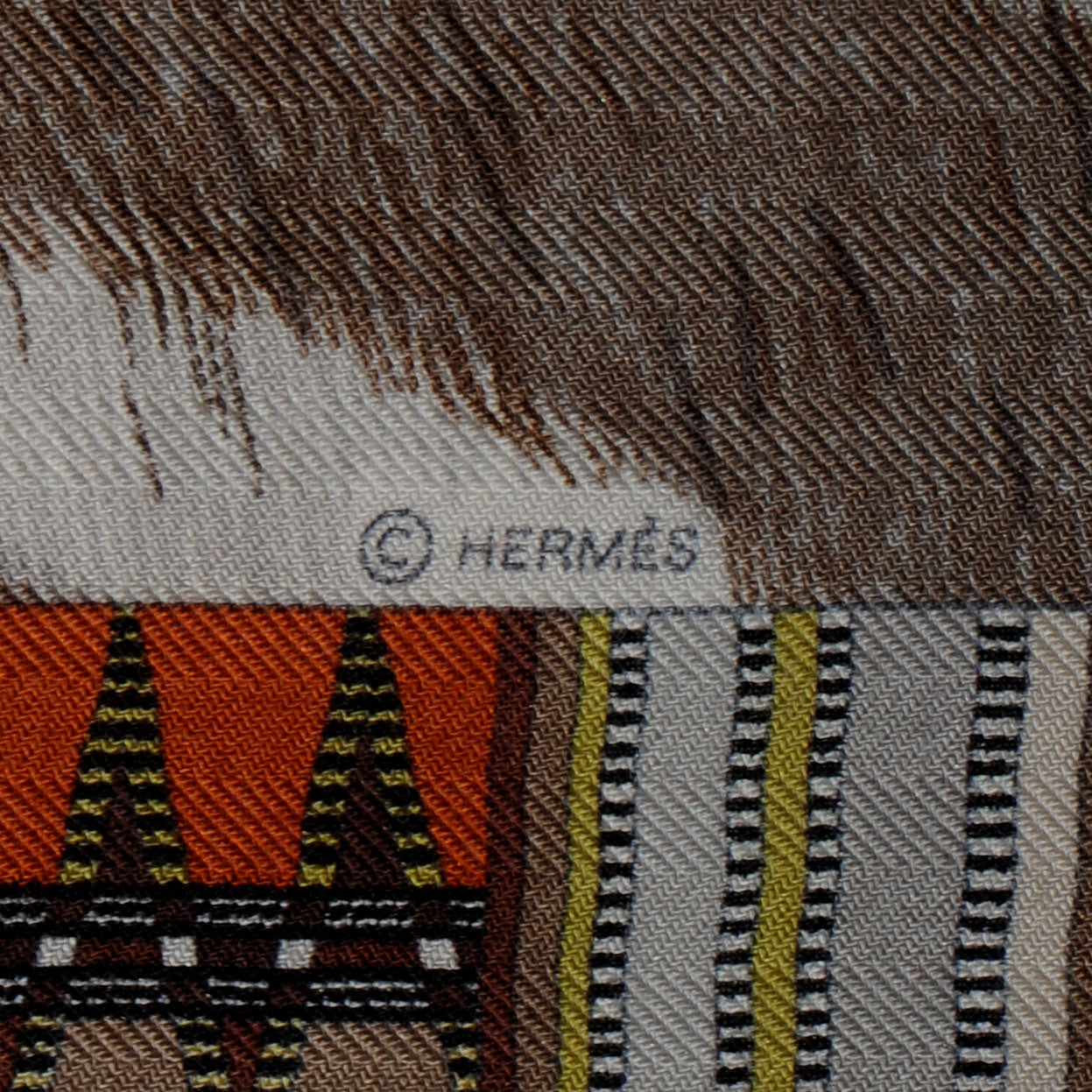 Cashmere Silk Pelages et Camouflage Fringed Scarf 90