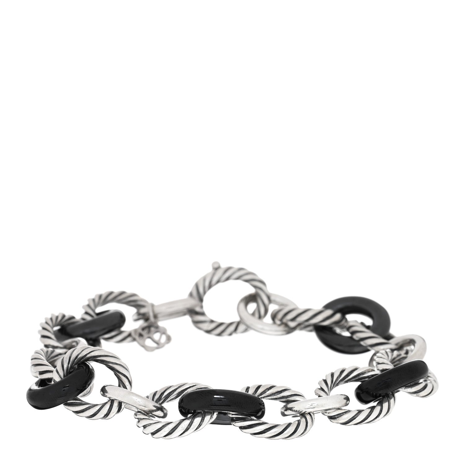 David Yurman Sterling Silver Ceramic 13mm Large Oval Link Bracelet Black 1 of 3
