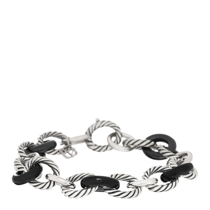 David Yurman Sterling Silver Ceramic 13mm Large Oval Link Bracelet Black 1 of 3