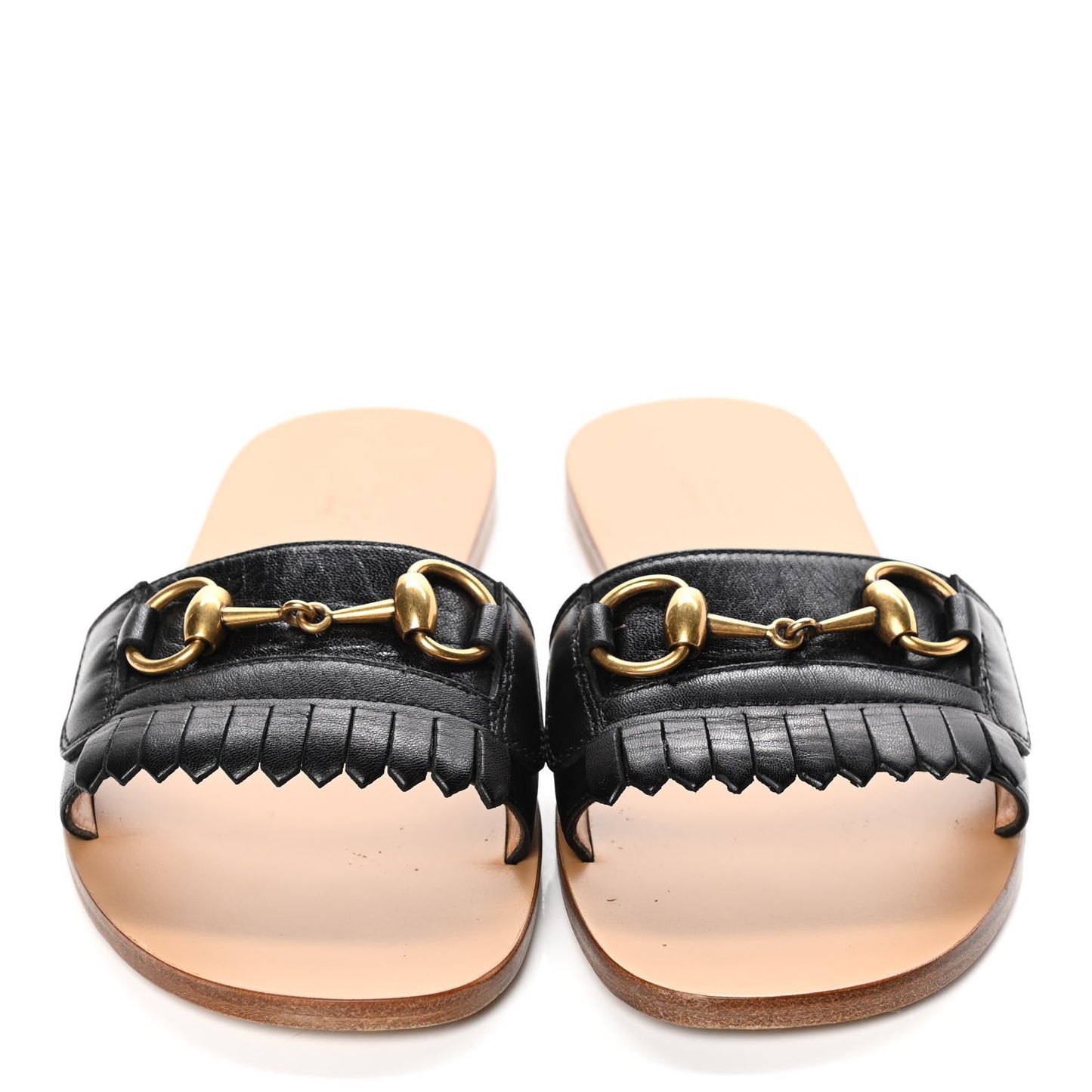 Malaga Kid Fringe Horsebit Slide Sandals 38 Black