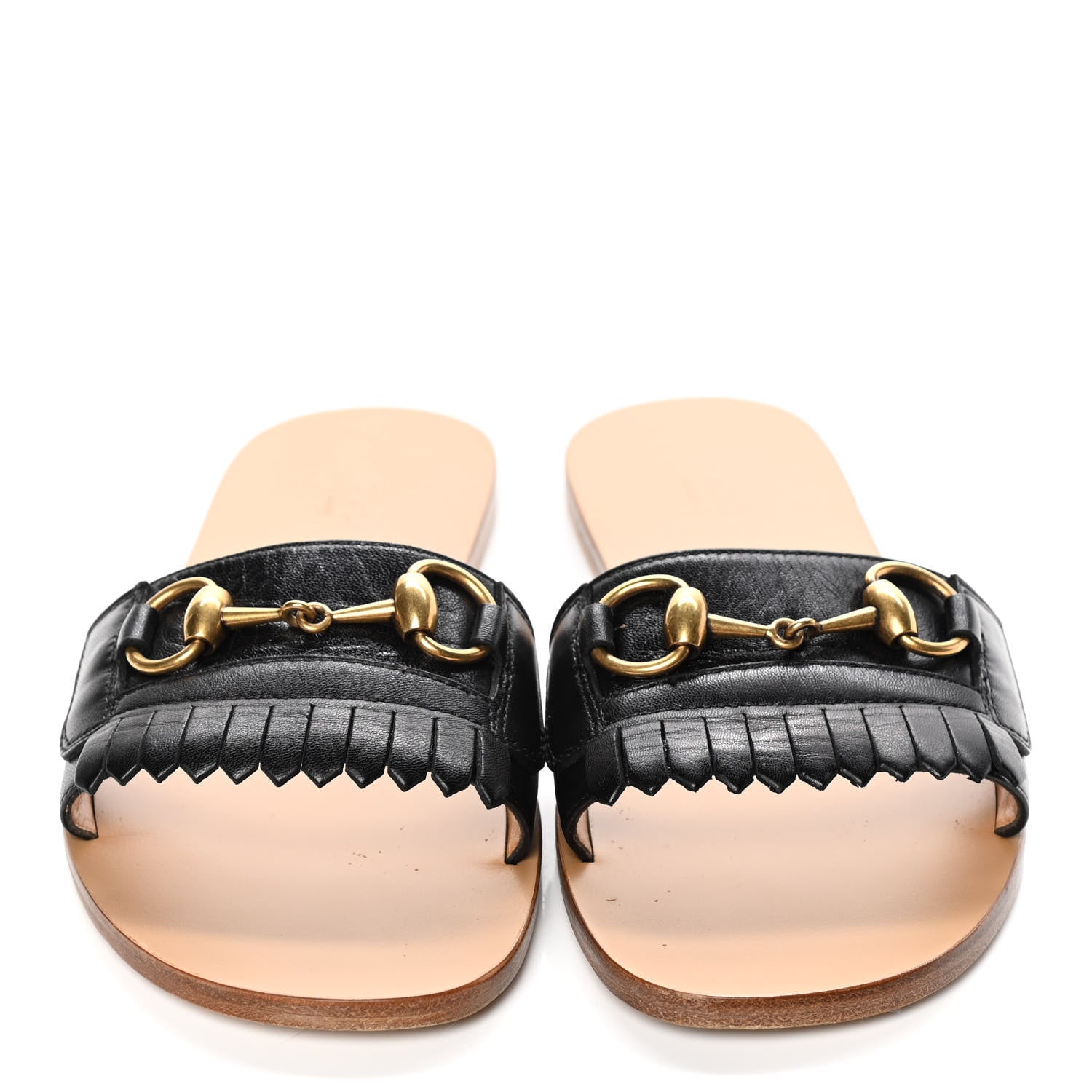 Gucci Malaga Kid Fringe Horsebit Slide Sandals 38 Black 5 of 10