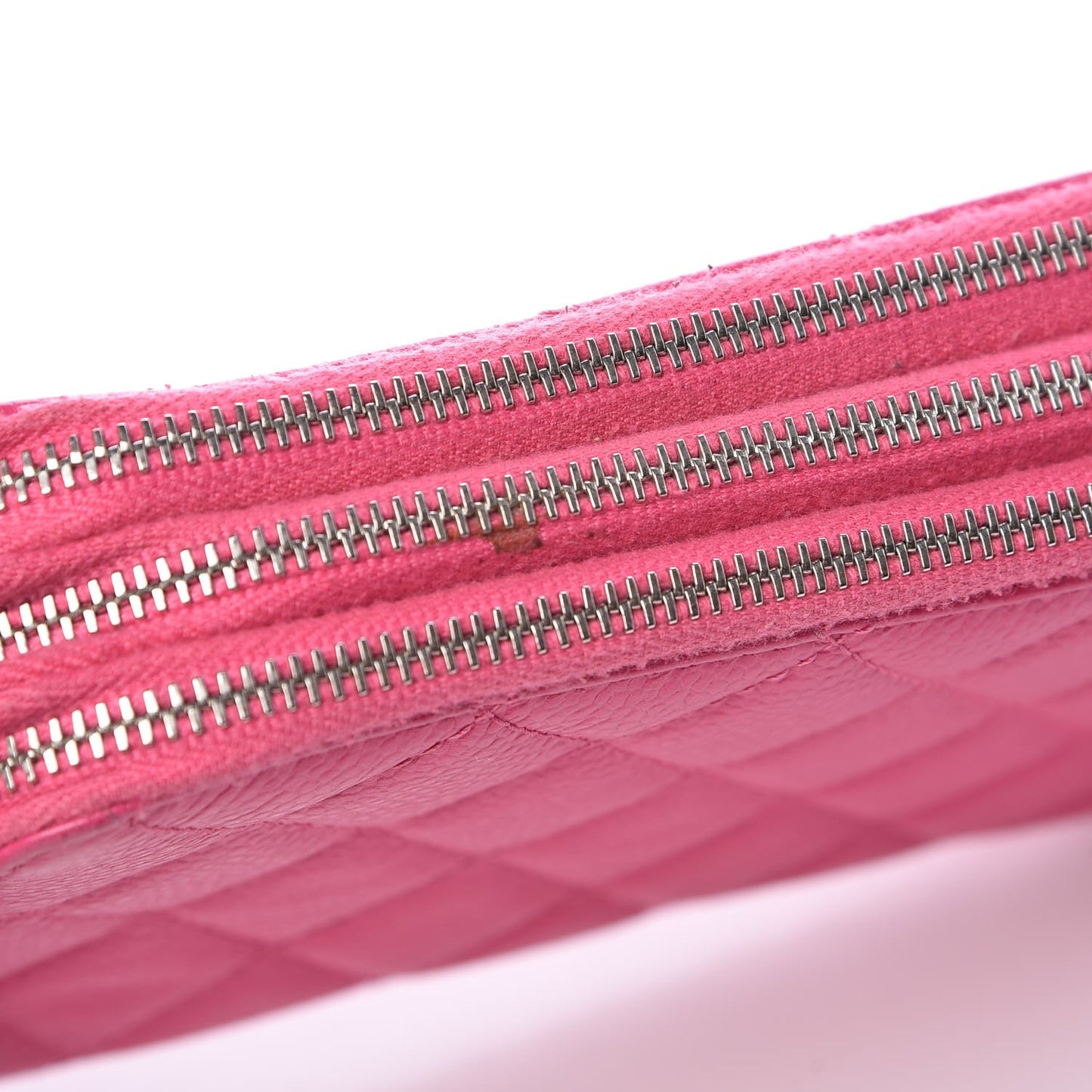 Caviar Quilted Triple Zipper Wallet Pink