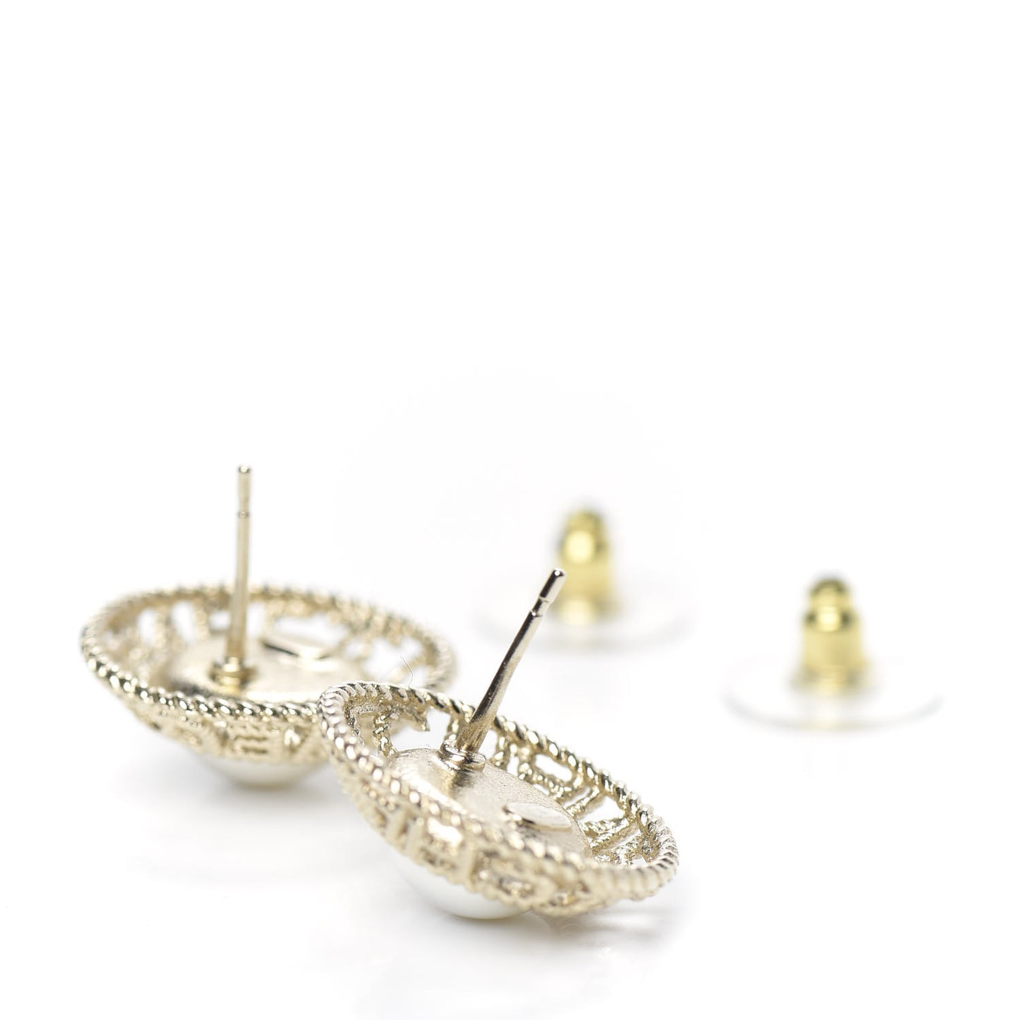 Pearl CC Round Rope Logo Earrings Gold