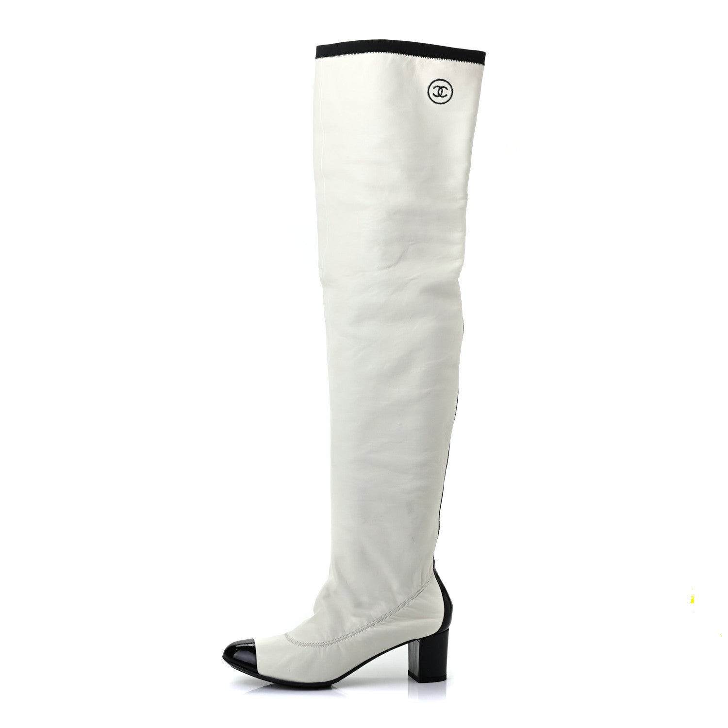 Chanel Lambskin Patent Cap Toe Over the Knee Boots 37 White 1 of 8