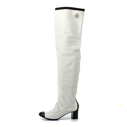 Chanel Lambskin Patent Cap Toe Over the Knee Boots 37 White 1 of 8