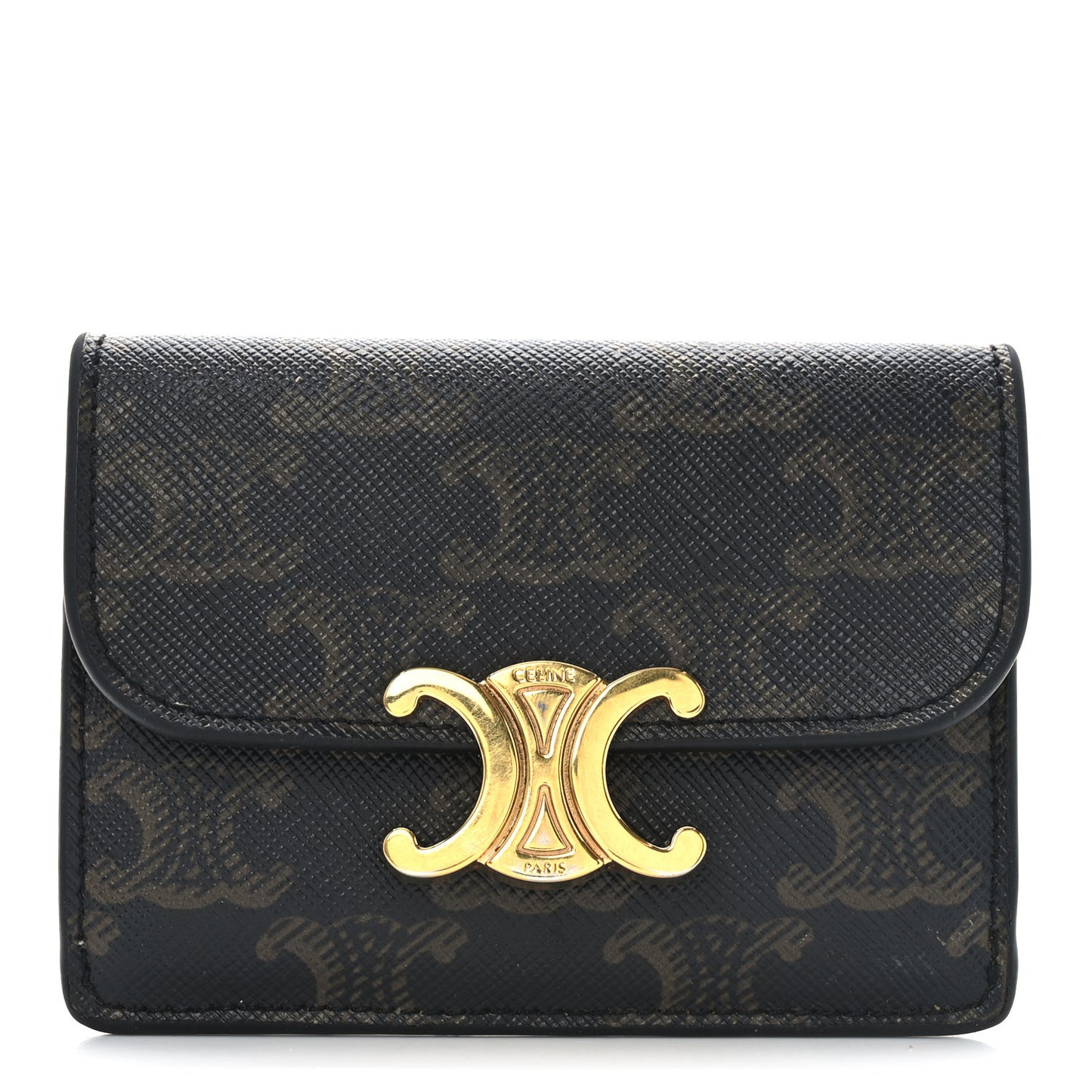 Triomphe Canvas Calfskin Flap Card Holder Tan