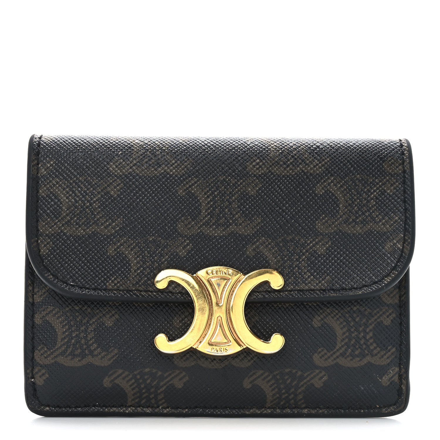 Celine Triomphe Canvas Calfskin Flap Card Holder Tan 1 of 7
